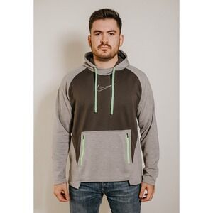 Nike‎ Therma-FIT Pullover Hoodie Men's XL Gray Black Green Accents